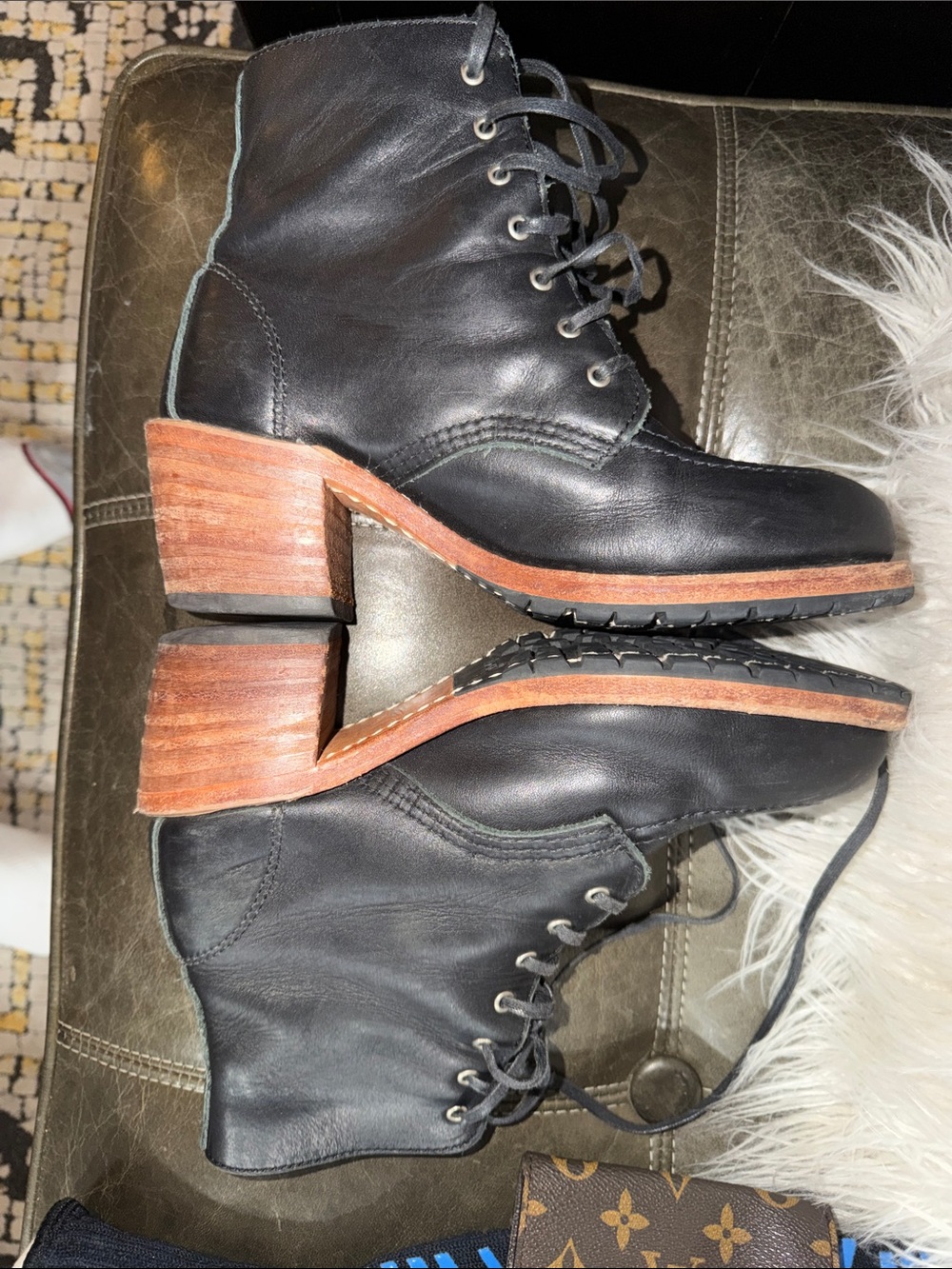 Red Wing Black Leather Lace-Up Heeled Boots for Women - Picture 7 of 8
